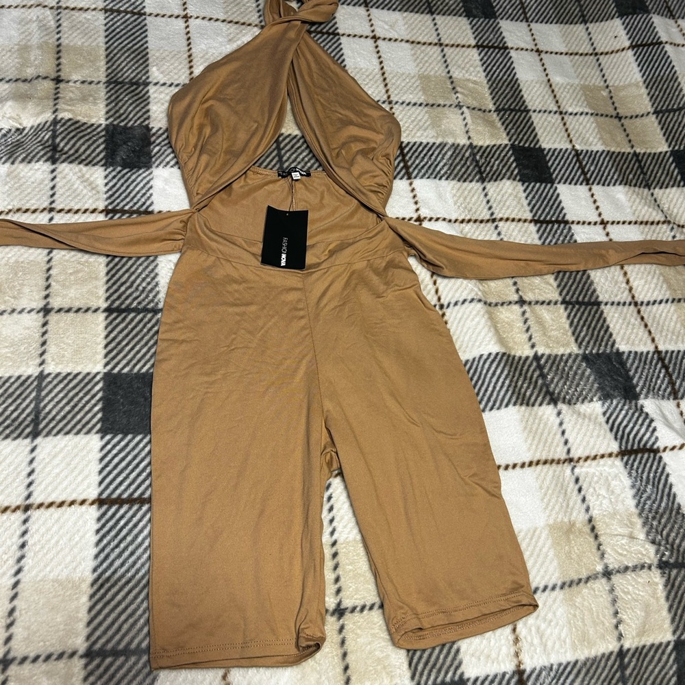 Fashion Nova Tan Halter Jumpsuit